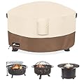 Alickwang 34-36 Inch Round Fire Pit Cover,Outdoor Waterproof 600D Heavy Duty Fade Resistant Round Firepit Cover,All Weather Protection Patio Fire Table Cover,Beige,36''Dia X 24''H