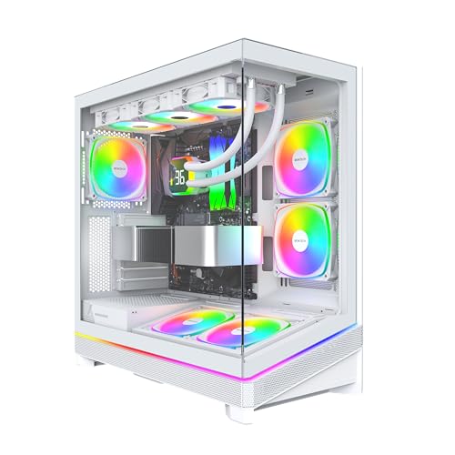 Image of MONTECH Sky 3 ATX PC Case, Panoramic Glass, Adjustable Airflow, Personalized Design, 360mm Radiator Support, 3x120mm ARGB PWM Fans Pre-Installed, Compact Build for Next-Gen GPU, White (SKY3W)