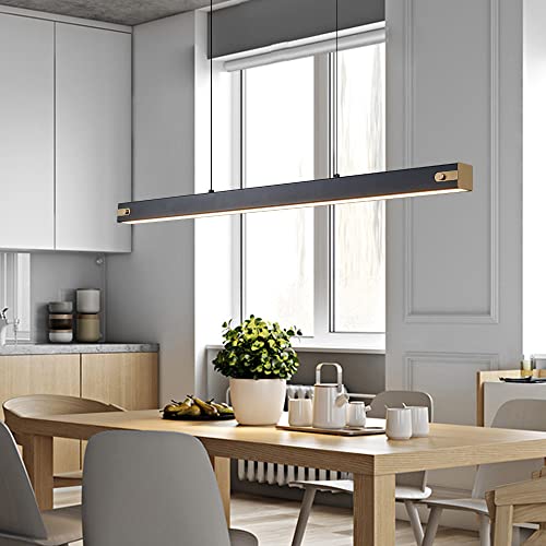Lámpara Colgante Lineal LED de techo en metal negro con tres modos de color para mesa de comedor 6