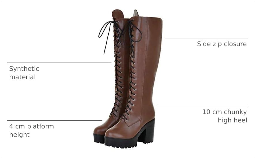 Image of Parisuit Women's Knee High Goth Platform Boots Lace Up Combat Boots | Chunky High Heel, Buckle Boots, Punk Chain Boots