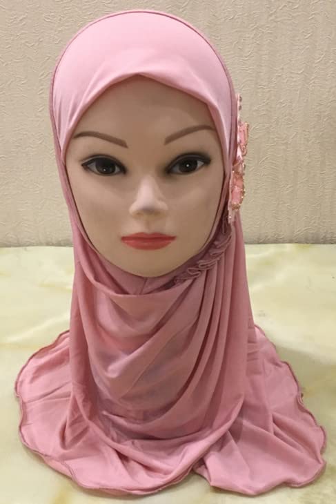 Foulard Musulman Petite Fille Hijab Fille Musulmane - Foulard Fleurs Arabes - Soie Glacée 50x30cm - 2-7 Ans Hijab Fille Fleuri