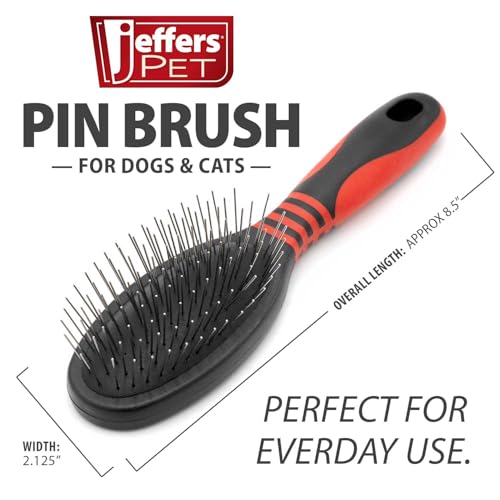 Image of Jeffers Pet Single Sided Pin Brush for Dogs Cats Horses, Patented Pin Pad, Durable Bristles, Detangling Grooming Brush for Medium to Long Hair, Smooth Finish, Tangle Free Coat, Travel Size - Medium