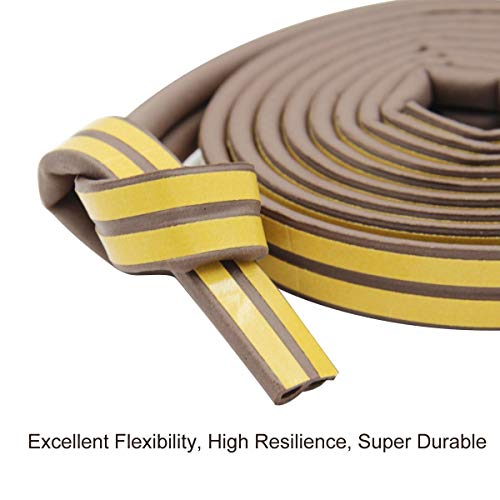 Image of PRUGNA 33Ft Door Seal Weather Stripping, Window Rubber Seal Strip Self Adhesive Foam Tape for Door Window Gap and Wind Blocker, 3 /8-Inch x 1 /4-Inch x 33-Feet, 2 Tapes (Brown)
