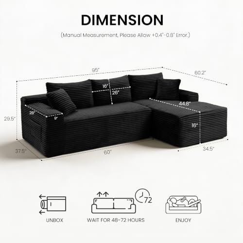 95" Modular Sectional Sofa, Boneless Chaise L-Shaped Couch for Living Room - image 2