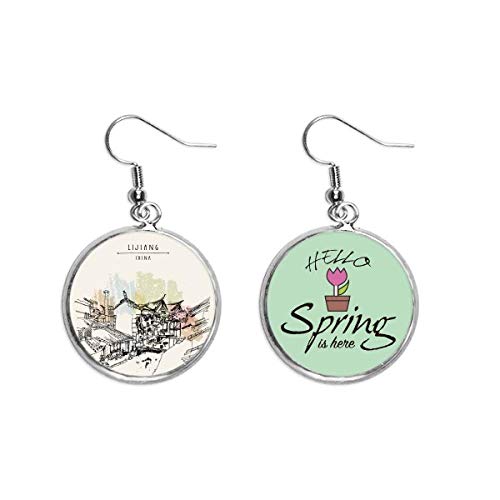 Pendientes de primavera Li Jiang con joya colgante de templo tradicional