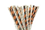 2017 New Years Eve Party Straws (25 Pack) - New Year Party Supplies, Black Gold & Silver Paper Straws, Polka Dot Chevron & Stripe