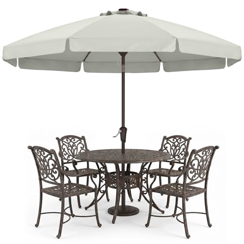 Image of ABCCANOPY 10ft Scalloped Patio Umbrella, Outdoor Table Umbrella with Tilt and Crank, Fiberglass Ribs Deck Umbrella for Patio, Pool, Garden, Picnic (Light Beige)
