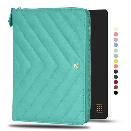 - Custodia per notebook B6 con Compendium + Dotgrid JOURNAL ecopelle + passante per penna 2 anteriori 1 scomparto posteriore 6 scomparti per carte di credito - TEAL