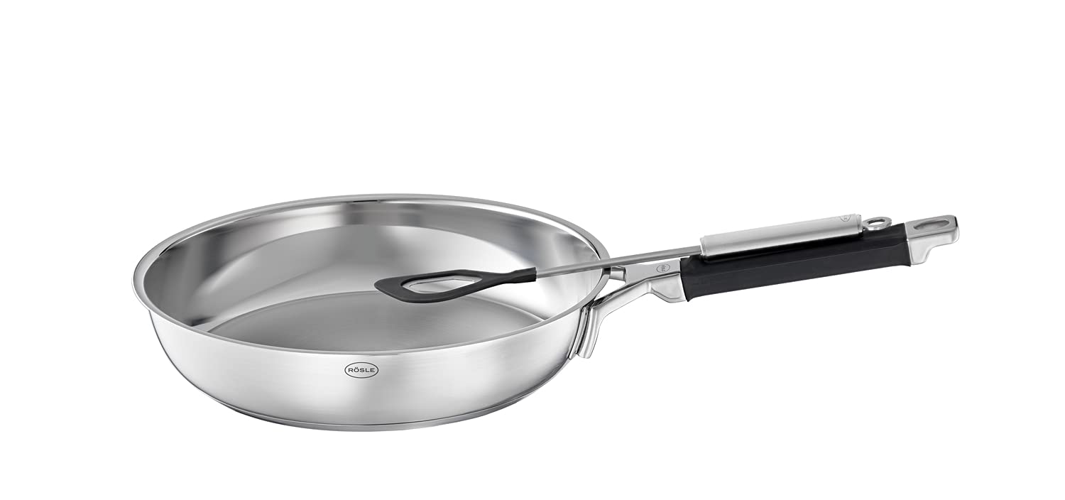 RÖSLE SILENCE PRO patelnia, wysokiej jakości patelnia ze stali nierdzewnej z silikonowym uchwytem, 28 cm, stal szlachetna 18/10, nadaje się do kuchenek indukcyjnych, nadaje się do mycia w zmywarce