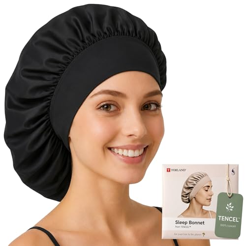TORLAND Bonnet Schlafhaube aus 100% Tencel Holzfaser vegane Seidenhaube zum Schlafen mit verstellbarem Elastikband | besonders pflegeleicht Oeko-TEX Standard 100 Zertifiziert (Schwarz - Groß)