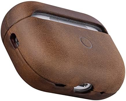 MAOGOAM AirPods Pro 2nd Generation Leather Case Cover with Button, Genuine Vintage Oil Wax Crazy Horse Cowhide Leather Case for Airpods Pro 2, Indiana Jones Style, The Front LED Visible,Dark Brown