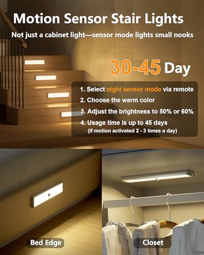 Image of SZOKLED 58-LED Under Cabinet Lighting Wireless, RGB Motion Sensor Night Lights, Magnetic Under Cabinet Lights for Kitchen, Shelf, Stair, 15 Color (4 Pcs)