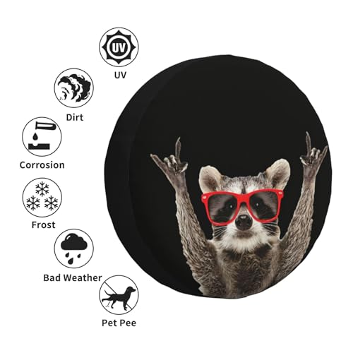 Image of Spare Tire Cover with Funny Red Glasses Raccoon Pattern Wheel Protectors Weatherproof Wheel Covers Universal Fit for SUV Truck Rv Travel Camper Trailers Accessories 15inch