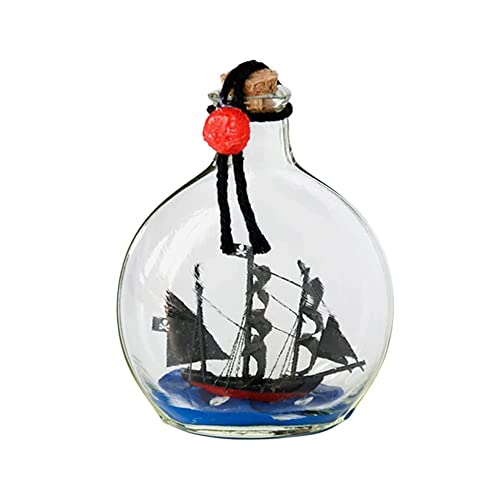 FLADO Voilier dans Une Bouteille, modèle de Bateau Black Pearl dans Une Bouteille en Verre, Petit modèle de Bateau Artisanal en Bouteille Verticale, Cadeau d'anniversaire de Noël