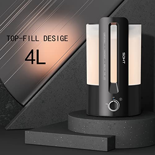 Sdht Humidifiers For Large Room,4L Humidifiers For Bedroom,Top Fill Cool Mist Humidifiers For Baby And Plants,Easy To Clean And Fashion Design,40H,Quiet (Mechanical, Black) #TOP1