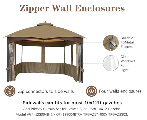 SCOCANOPY 10' x 12' Clear Window Gazebo Privacy Curtain Set for 10X12 Gazebo,(Beige) - Image 3