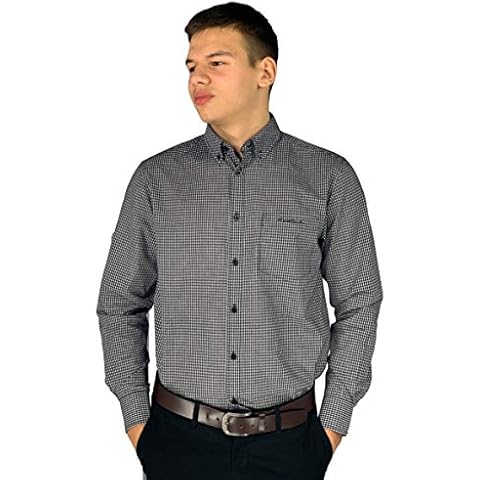 Pierre Cardin Mens Long Sleeve Checked Shirt with Signature Embroidery (5XL, Black Check) Cover