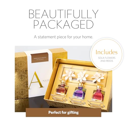 AGRARIA Into The Woods PetiteEssence Collection, Handmade Sola Flower Reed Diffuser Set of 3, Luxury Home Fragrance Scented Oil Diffuser Gift Set