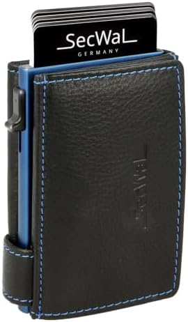 SecWal Kartenetui mit XXL Münzfach Druckknopf inkl. Geschenkbox - Made in Germany - inkl. E-Book für Damen und Herren Blauer Container - RFID Schutz Geldbeutel mit Wiener Schachtel
