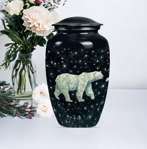 Image of Personalized Polar Bear - Funeral Decorative Urns - Cremation Urn Human - 10 Inch - Large with Velvet Bag - Large Urn for Human Ashes - Urn for Male & Female - Burial Urns - Memorial Urns