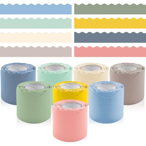 8 Rolls 262.4 Ft Bulletin Board Borders Set - Decorations for Office, School Classroom Decor, Teachers & Home DIY - Posters & Birthday Parties - Board Trim （Neutrals Color）