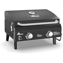 Black Portable Gas Grill, Dual 10,000 BTU Burners, 275 Sq.In Cooking Space, Push-to-Start Ignition, Wind-Proof Lid with Built-in Thermometer, Perfect for Camping Tailgates & Backyard BBQ Cookouts