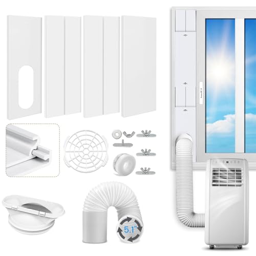 Portable AC Window Vent Kit with Exhaust Hose - 5.1 Diameter 78 Long Fits LG Whynter Haier Portable Air Conditioners Adjustable Seal 17-61 for Sliding Windows Complete Kit Included