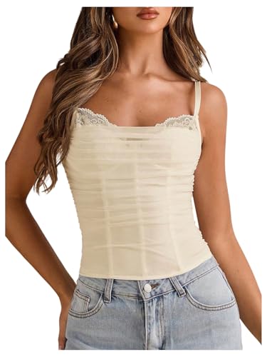MakeMeChic Women's Lace Corset Top Spaghetti Strap Bustier Y2k Going