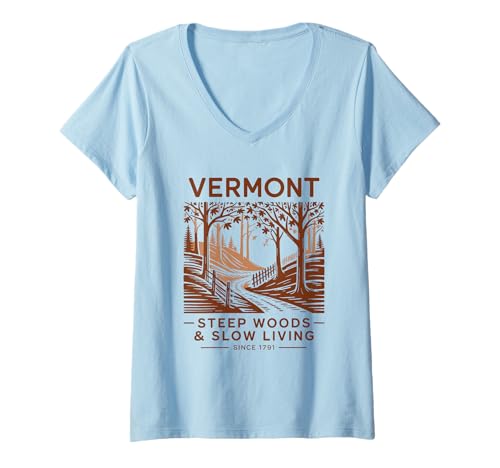Mujer Vermont Steep Woods Slow Living desde 1791 Camiseta Cuello V
