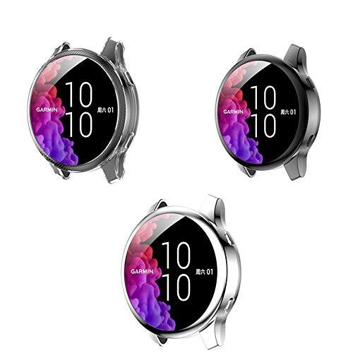 RLTech Case for Garmin Venu, Ultra-Thin Sicone Bumper Flexible Case Cover for Garmin Venu, Black&Silver&Clear