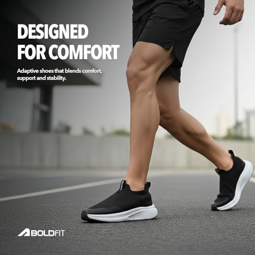Image of Boldfit Mens Walking Shoes, Breathable Knit Slip-On Casual Shoes with Memory Foam Insole, Thick Eva Outsole & Padded Heel Support, Lightweight, Sock-Like Fit for All-Day Comfort