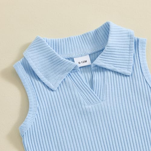 Image of BeQeuewll Toddler Baby Girl Summer Clothes Daisy Flower Girl Outfit Knit Shirt Mini Pleated Skirts Set Outfits for Grils1-4T (Blue, 3-4 Years)