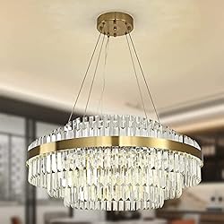 Venta Lamparas Araña Antiguas Lámpara de araña de cristal de oro lámpara de araña de cristal moderna luz colgante, regulable luz redonda de cristal lámpara de suspensión de lujo, para sala de estar, comedor, Ø80 cm
