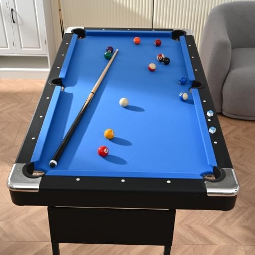 Foldable Pool Table 63.8” for Small Space, Wooden Steel Indoor Game Table, American Design Billiard Table with Balls,Cue Sticks,Chalks,Brush,Triangular Rack