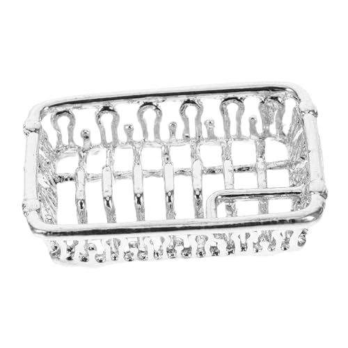 Unomor Dollhouse Model Silver Dish Drainer Miniature Dish Drying Rack Creative DIY Decoration for Home Miniature Kitchen Accessories