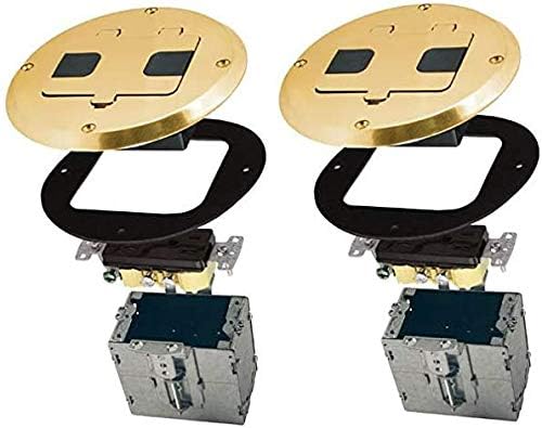Hubbell-Raco 6239BP Single Gang Floor Kit with Recessed Duplex 15A TR Device and Adjustable Steel Box, Brass Finish (Pack of 2)