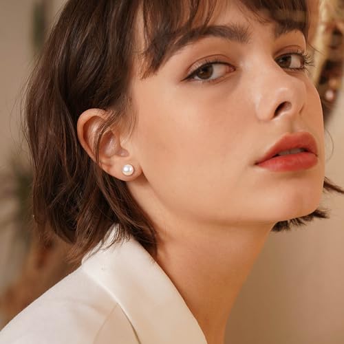 Milacolato 5 Pairs Pearl Stud Earrings for Women | Genuine Freshwater Cultured Pearl Earrings Set 18K White Gold Plated Sterling Silver Stud Earrings | Wedding Bridal Earrings2