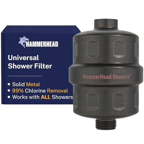 HammerHead Showers® Solid Metal Shower Head Filter – KDF 55 Shower Filter, High Pressure Universal Shower Filters to Remove Toxic Chemicals – Removes Chlorine and Heavy Metals – Oil Rubbed Bronze by HammerHead Showers - Used condition - US$81.91