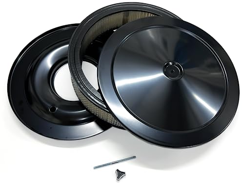14" X 3" Round Black Air Cleaner Assembly Flat Base Chevy