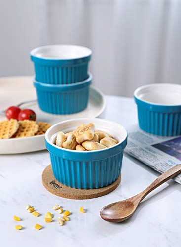 Image of Sweese 501.607 Porcelain Souffle Dishes, Ramekins - 8 Ounce for Souffle, Creme Brulee and Ice Cream - Set of 6, Steel Blue