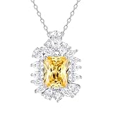 Stfery Collar de oro de 9/14/18 quilates para mujer, collar con colgante de flor con citrino rectangular de moissanita de 4 quilates, oro real, Metal, Citrino Moissanita