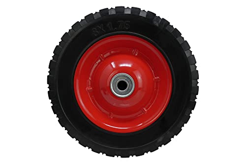 Shepherd Hardware 8 Semi-Pneumatic Replacement Wheel Diamond Tread Rubber Tire with Steel Ball-Bearing Hub & 1/2 Bore Flat-Free Wheel for Lawn Carts Wagons Hand Trucks & Equipment
