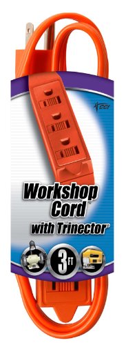 Coleman Cable 04003 16/3 SJTW Trinector Extension Cord, 3-Foot, Orange