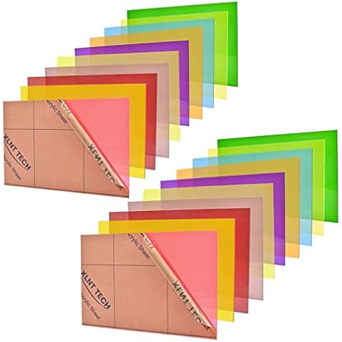 XLNT TECH 20 Pieces & 10 Colors 12 x 20 Inch Transparent Colored Cast Acrylic Sheets (0.118" Thick), Plexiglass Plastic Sheet for Cutting, Engraving Signs, DIY Projects. Cover