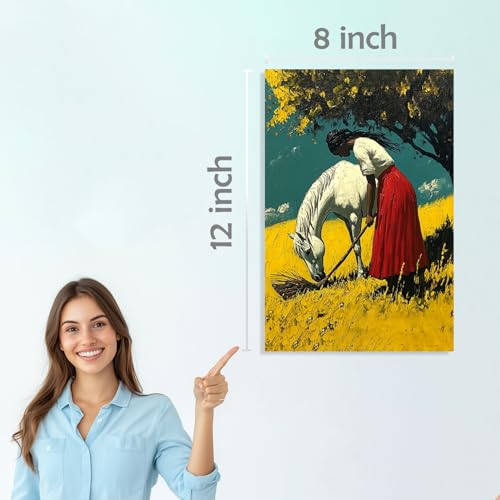Image of SiddArtify Vintage Farmhouse Wall Art Prints Set - Equestrian Landscape Poster Decor for Living Room Bedroom - 8x12 Sticker Pack of 6