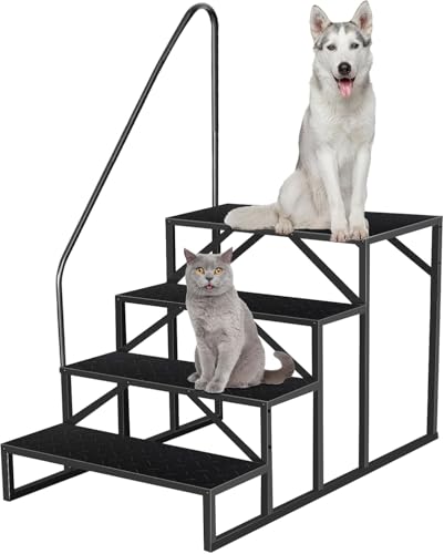Scala 4 Gradini con Corrimano, Scaletta per Piscina Gradini Acciaio Antiscivolo per Caravan, Scale Gradini Portatile per Camper con Cinque Ruote, Scaletto per Casa