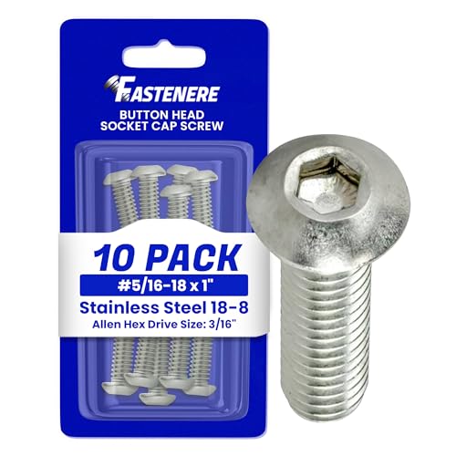 Fastenere 5/16-18 x 1 Inch Button Head Socket Cap Screws 10 Pack