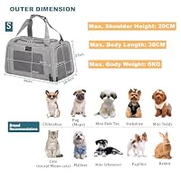 Petsfit Transportbox Katze leicht Hundetasche Flugzeug für Katzen Transporttasche Hundetragetasche,Tragetasche Hund Flugtasche mit Schutzgurt & erweiterbare Matte, S/Grau – Ansicht 6