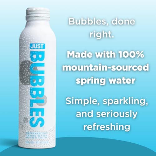 Image of JUST Bubbles - Pure Premium Sparkling Spring Water in a Fully Recyclable Reusable Eco-Friendly Bottle - 100% Mountain-Sourced Carbonated Water with Naturally Occurring Minerals, 16 Fl Oz (Pack of 12)