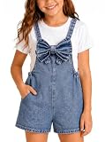 Ecolala Girls Romper Summer Denim Shortall Cute Bownot Overall Shorts Blue Bow 7-8 Years